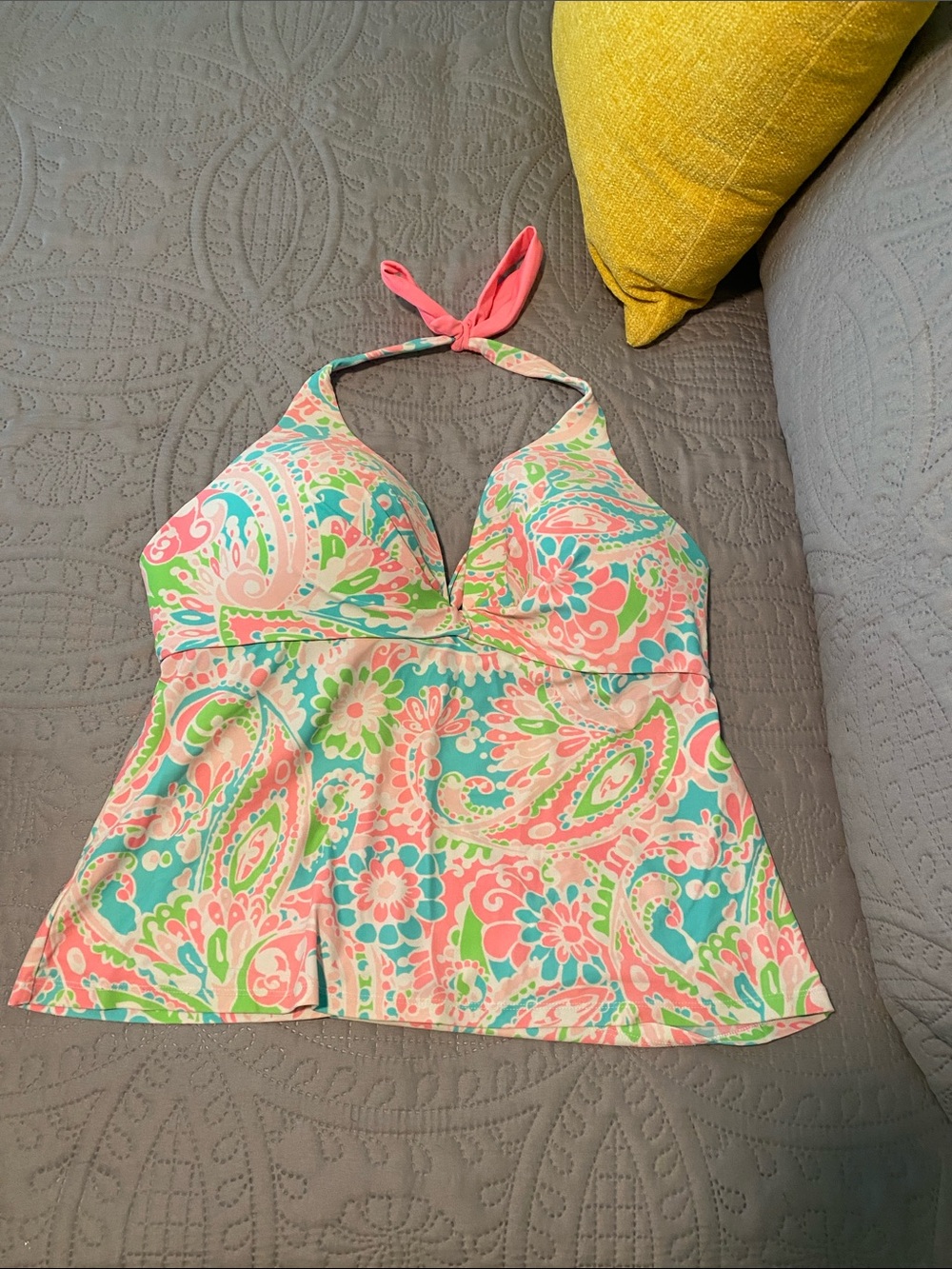 Halter Tankini Top in Coral & Mint Paisley